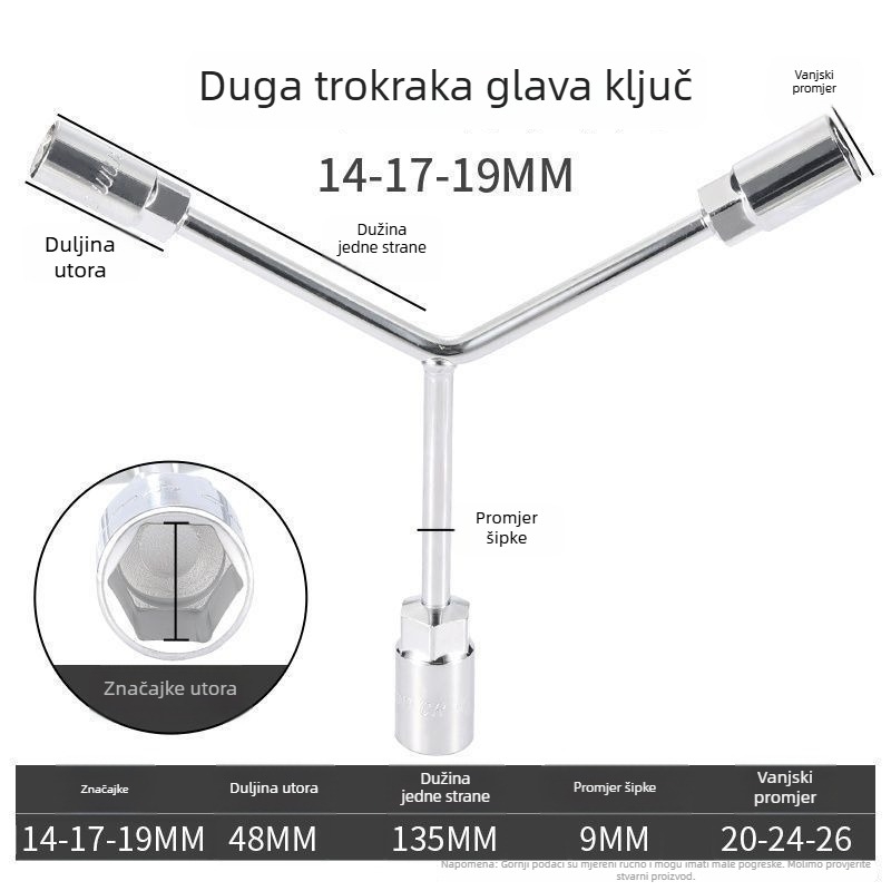 Nastavni ključ sa utičnicom — trokraki i Y-oblik dizajn, alat za popravak guma i motocikla, od visokoučinkovite čelika, marka Powerful Merchant