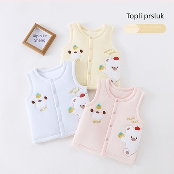 Dječji pamukasti prsluk s podstavom, unisex, za novorođenčad 0–12 mjeseci, jesen-zima, bez rukava, karikaturni uzorak