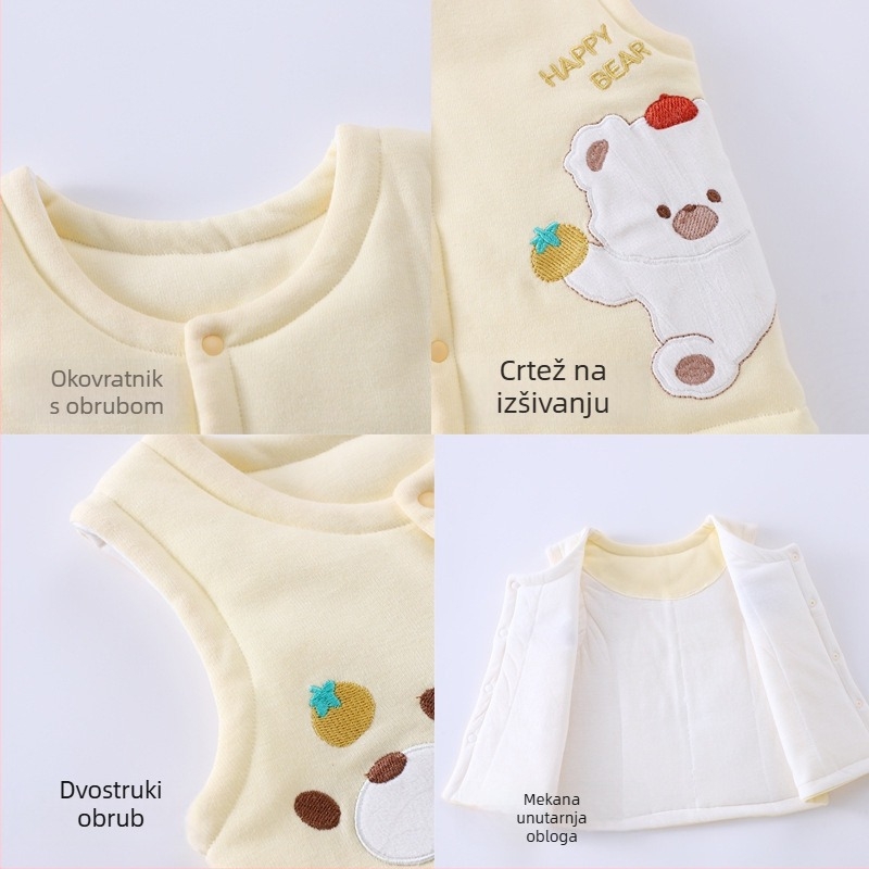 Dječji pamukasti prsluk s podstavom, unisex, za novorođenčad 0–12 mjeseci, jesen-zima, bez rukava, karikaturni uzorak