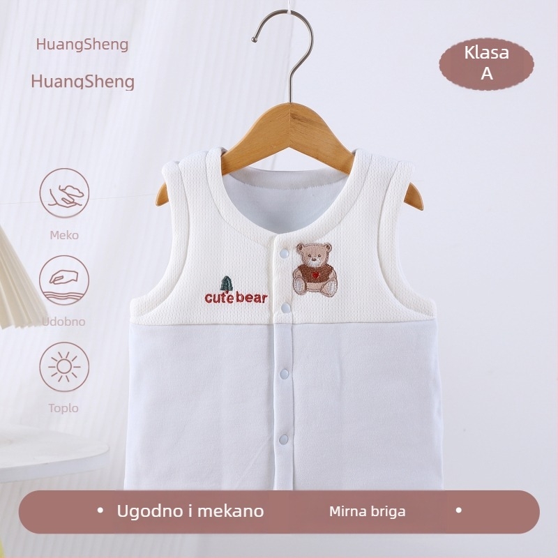 Dječji pamukasti prsluk s podstavom, unisex, za novorođenčad 0–12 mjeseci, jesen-zima, bez rukava, karikaturni uzorak