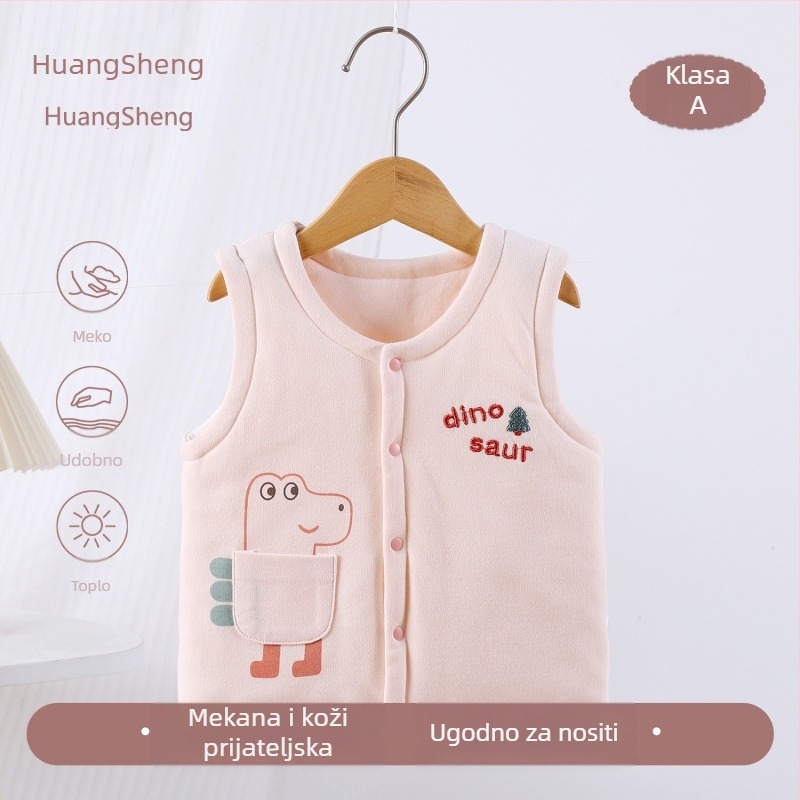 Dječji pamukasti prsluk s podstavom, unisex, za novorođenčad 0–12 mjeseci, jesen-zima, bez rukava, karikaturni uzorak