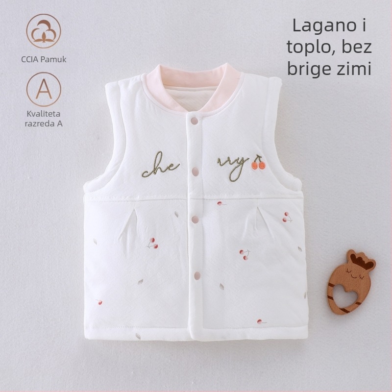 Dječji pamukasti prsluk s podstavom, unisex, za novorođenčad 0–12 mjeseci, jesen-zima, bez rukava, karikaturni uzorak