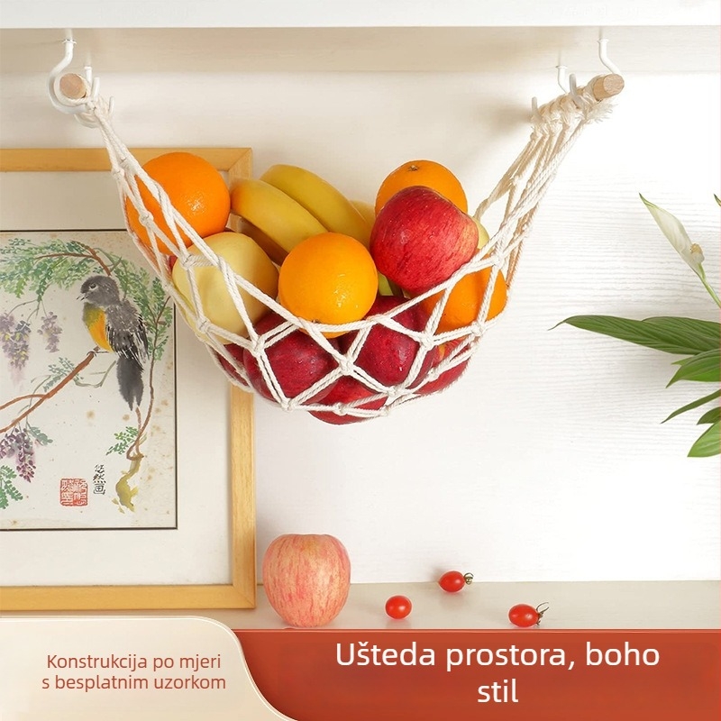 Kuhinjska skladišna mreža za voće i povrće, pamuk konac, ručno pletena, pastoralni stil