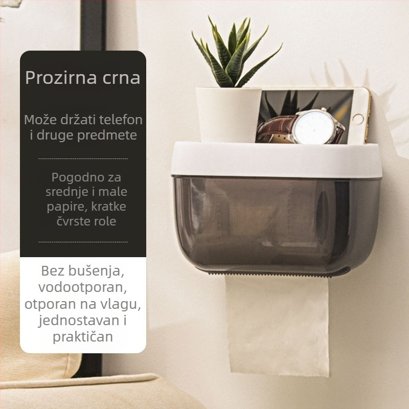 Kutija za salvete bez bušenja za kupaonicu, od plastike, s odvajanjem salveta, višenamjenska