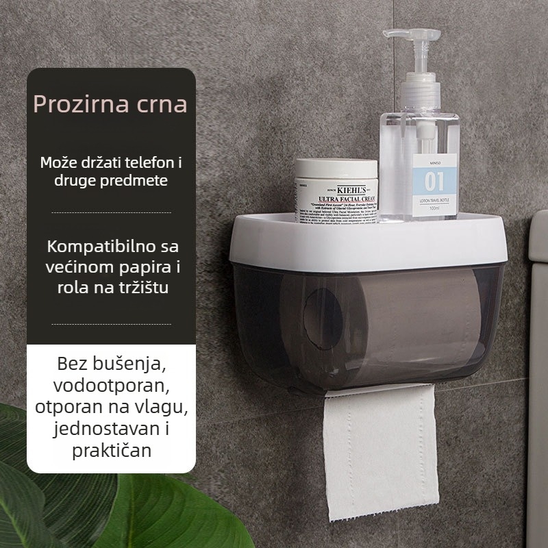 Kutija za salvete bez bušenja za kupaonicu, od plastike, s odvajanjem salveta, višenamjenska