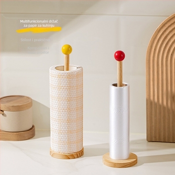Držač za kuhinjsku rolu i salvete – drveni, okrugli oblik, polirana površina, moderni minimalistički stil