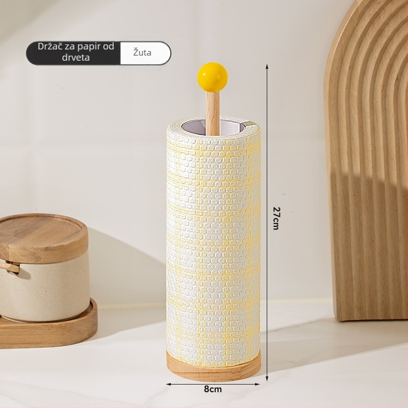 Držač za kuhinjsku rolu i salvete – drveni, okrugli oblik, polirana površina, moderni minimalistički stil