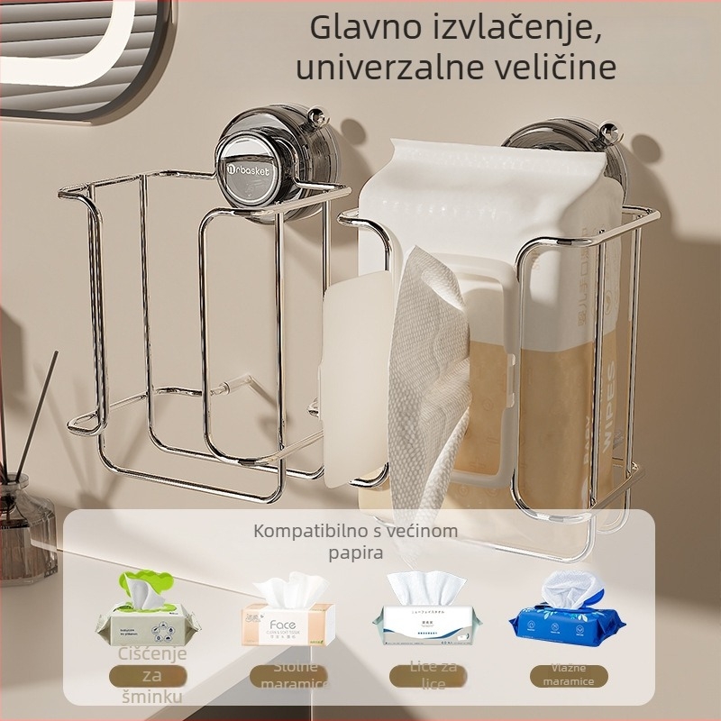 Zidni držač za vlažne maramice i toaletni papir • nehrđajući čelik • elektroplating završni premaz • kvadratni dizajn • moderni minimalistički stil