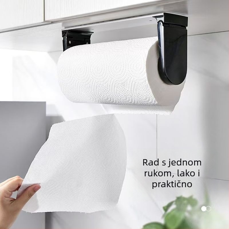 Stenski držač za kuhinjsku papirnu rolnu bez bušenja, ispod ormarića, magnetski, plastični, četvrtastog oblika, moderno minimalistički stil