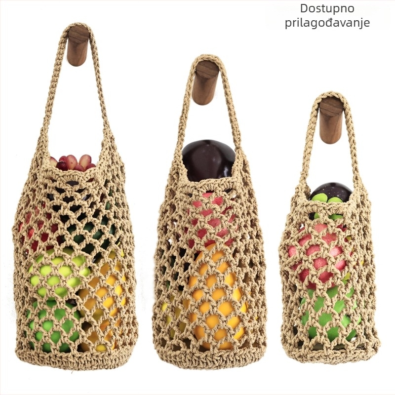 Ručnom pletena mrežasta vrećica za voće, pamuk konac, model 11, retro stil, kuhinjska mreža za pohranu i vješanje