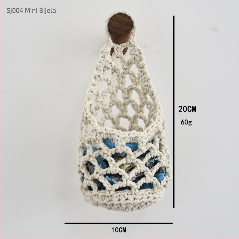 Ručnom pletena mrežasta vrećica za voće, pamuk konac, model 11, retro stil, kuhinjska mreža za pohranu i vješanje