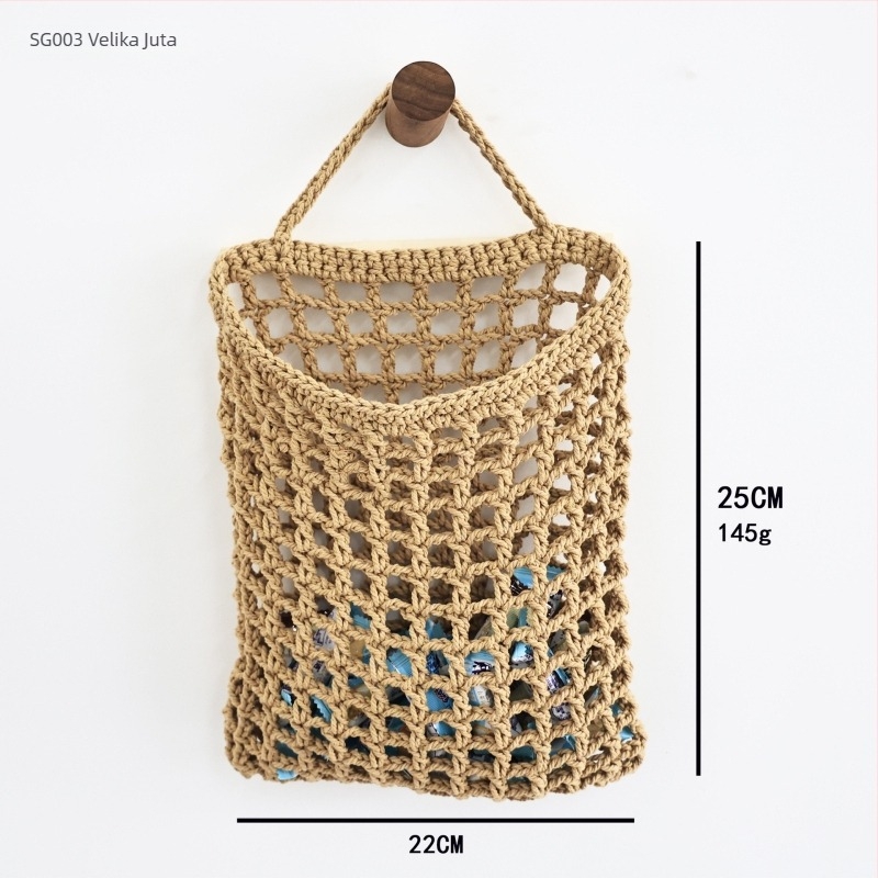 Ručnom pletena mrežasta vrećica za voće, pamuk konac, model 11, retro stil, kuhinjska mreža za pohranu i vješanje