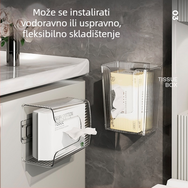 Zidni spremnik za papirnate maramice i skladište za ručnike za lice (PET materijal; vodootporan; pogodan za standardne maramice; višenamjenski; dizajn Light Luxury)