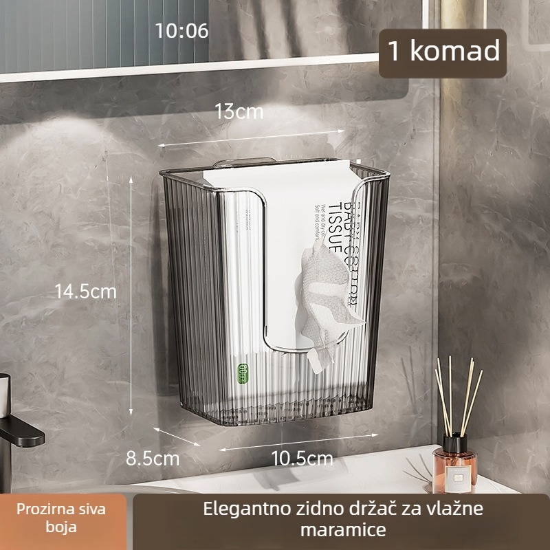 Zidni spremnik za papirnate maramice i skladište za ručnike za lice (PET materijal; vodootporan; pogodan za standardne maramice; višenamjenski; dizajn Light Luxury)