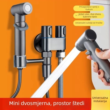 Tuš pištolj za WC s funkcijom jednog ulaza i dva izlaza, visokotlačno bakreno tijelo, montaža tipke, model 1123