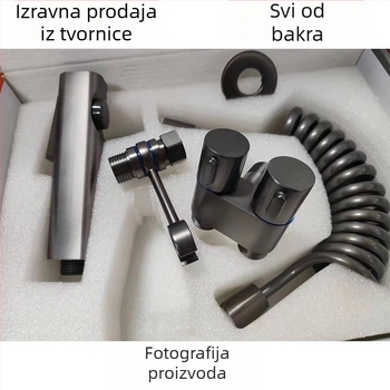 Tuš pištolj za WC s funkcijom jednog ulaza i dva izlaza, visokotlačno bakreno tijelo, montaža tipke, model 1123