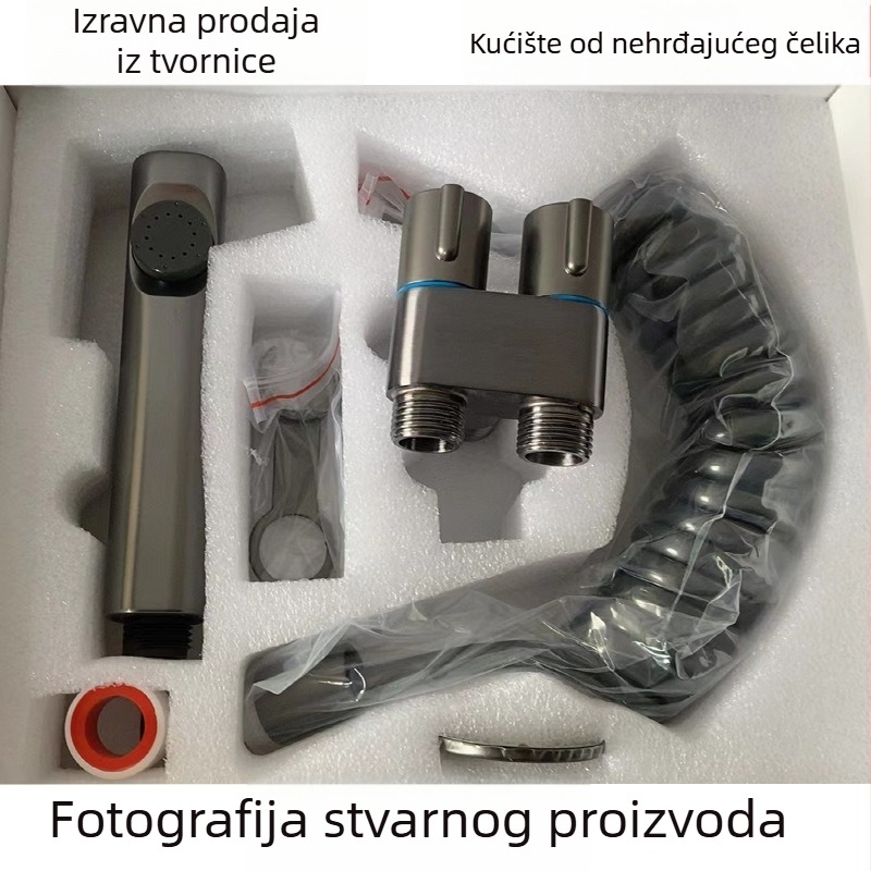 Tuš pištolj za WC s funkcijom jednog ulaza i dva izlaza, visokotlačno bakreno tijelo, montaža tipke, model 1123