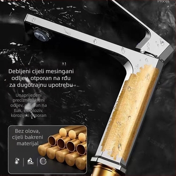 Bakrena slavina za umivaonik, miješalna slavina, podizni mehanizam, keramički disk ventila, kromirana površina