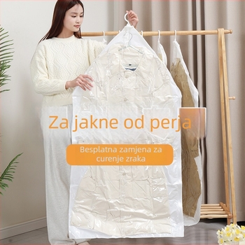 Vješena vakuumska kompresijska vrećica za pohranu jakni od perja, PA+PE materijal, bez pumpe, dizajn s višestrukim otvorima
