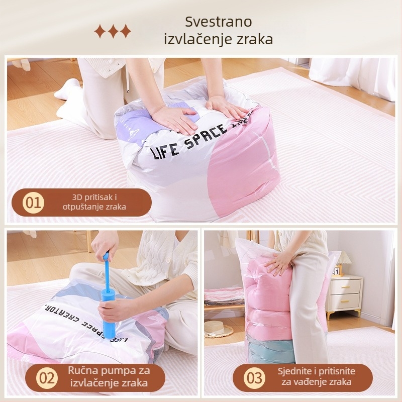 Vakuumska kompresijska torba za odjeću i ćebe – trodimenzionalni dizajn; bez pumpe; sjedeći tip kompresije; PA+PE materijal; model 1314.