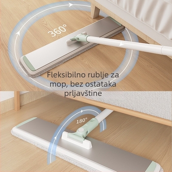 Ploški mop s teleskopskom ručkom od aluminijske legure, mikrovlakno, dvostruka uporaba mokro/suvo, nosivost iznad 10 kg