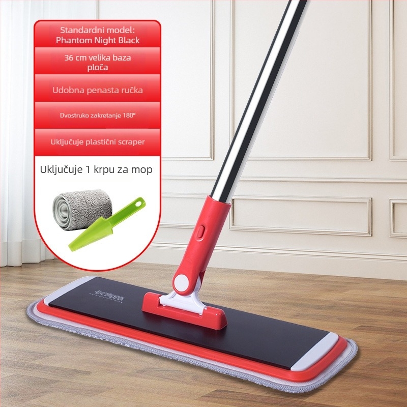 Ploški mop s teleskopskom ručkom od aluminijske legure, mikrovlakno, dvostruka uporaba mokro/suvo, nosivost iznad 10 kg