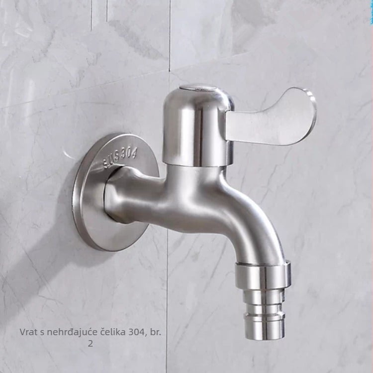 Kran za perilicu rublja od 304 nehrđajućeg čelika, model 304-5, zidni priključak, jednoručni upravljač, završna obrada: žičana tekstura