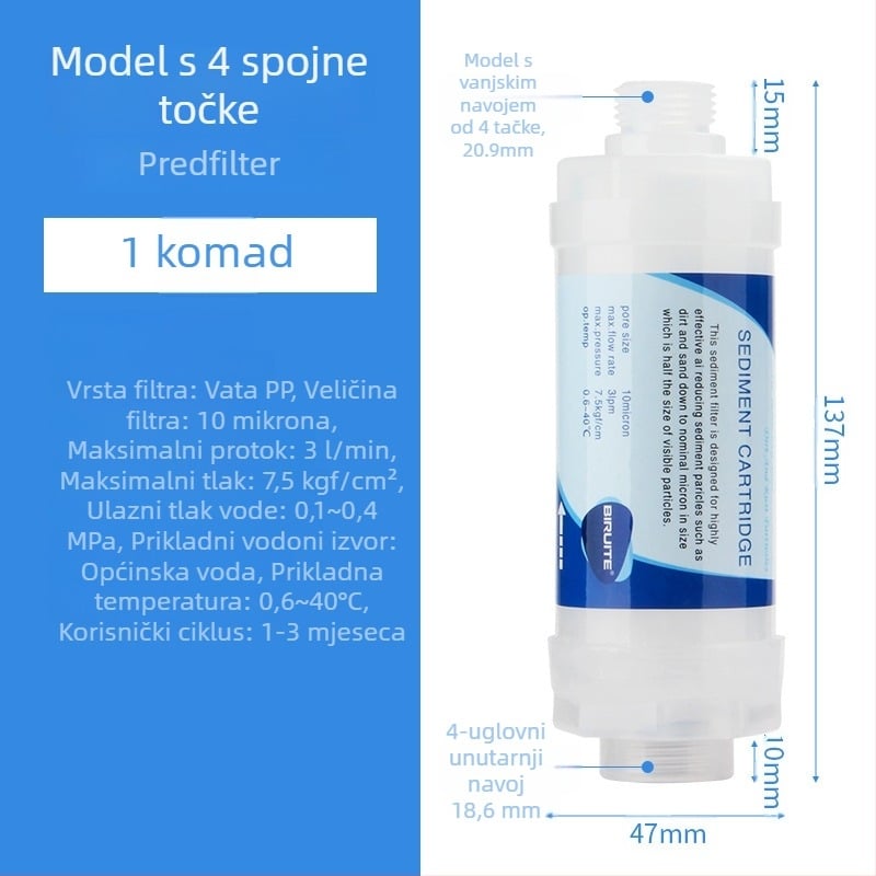 Filter element Briette – PP pamuk; za WC, perilicu, tuš i bojler; uklanja hrđu i sediment