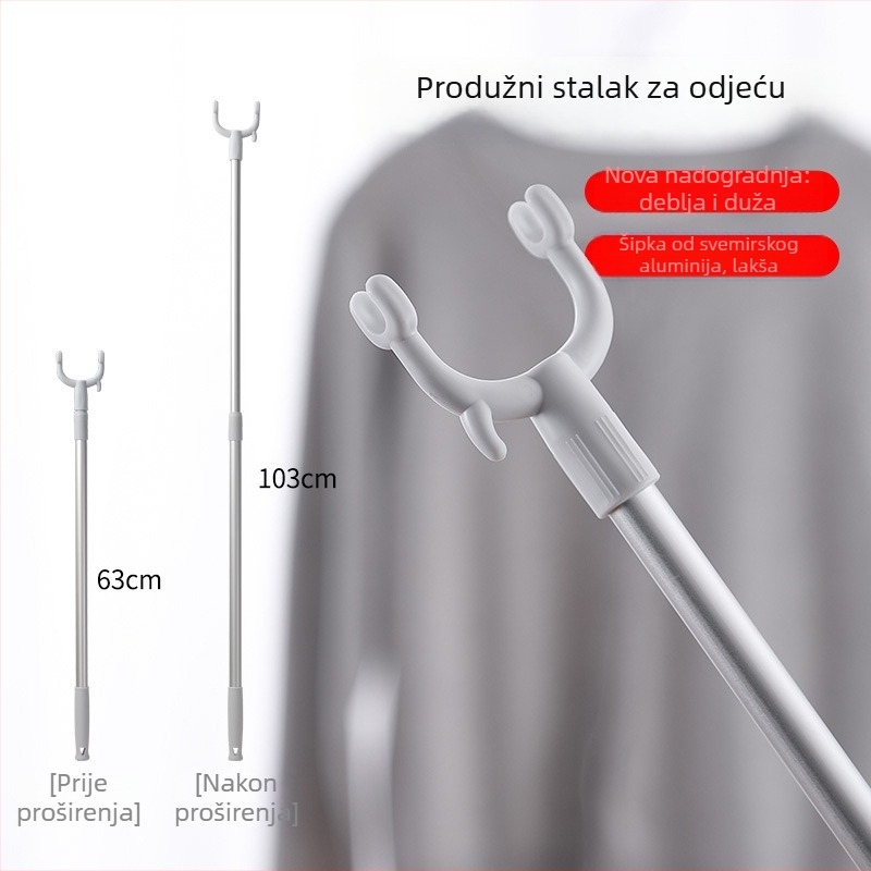 Teleskopka vilica za odjeću za kućnu upotrebu — sušilni štap od PP i svemirijskog aluminija, za balkon