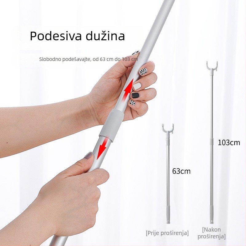 Teleskopka vilica za odjeću za kućnu upotrebu — sušilni štap od PP i svemirijskog aluminija, za balkon