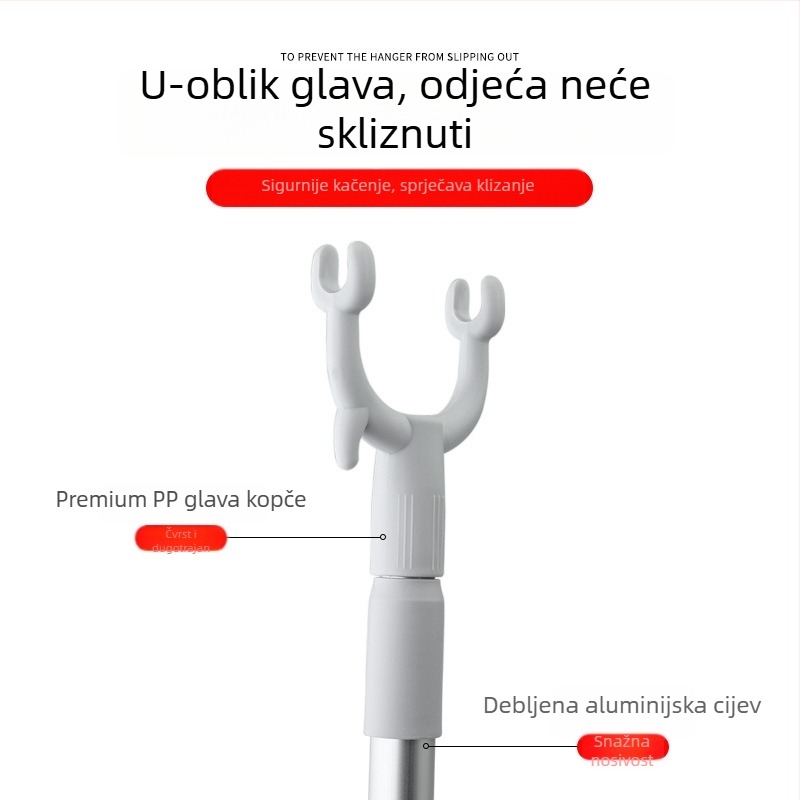 Teleskopka vilica za odjeću za kućnu upotrebu — sušilni štap od PP i svemirijskog aluminija, za balkon