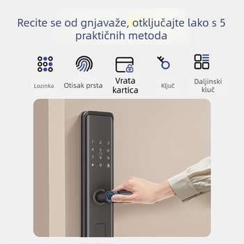 Pametna brava za vrata sa otiskom prsta i lozinkom — pohranjeno 40 otisaka; više od 1.000.000 otključavanja; skeniranje <0,1 s; lažno prihvaćanje 0,001%; lažno odbacivanje 1,0%