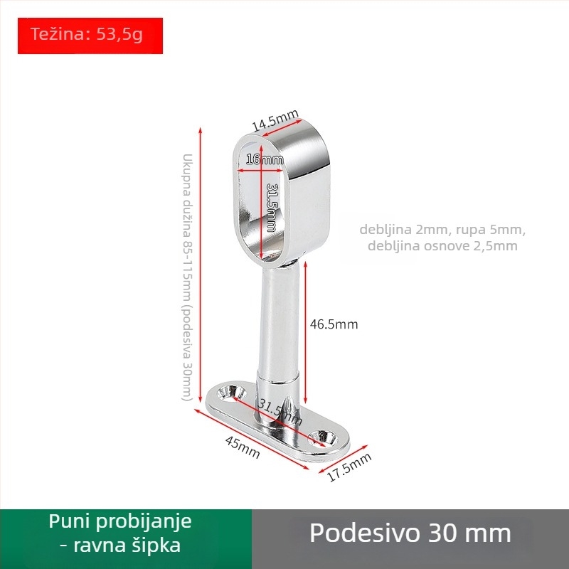 Držač za odjeću, gornja montaža, invertibilni prilagodljivi | Cinkov spoj | PAWIS 2049/2050 | Elektroplating | Moderan stil