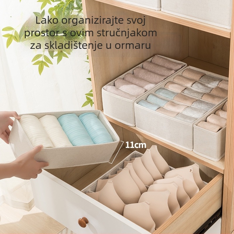 Kutija za pohranu donjeg rublja KC9001-9002, od Tianshan pamuka i lana, sklopiva s odjeljcima, otporna na vlagu i prašinu, za čarape, grudnjake i odjeću, japanski stil