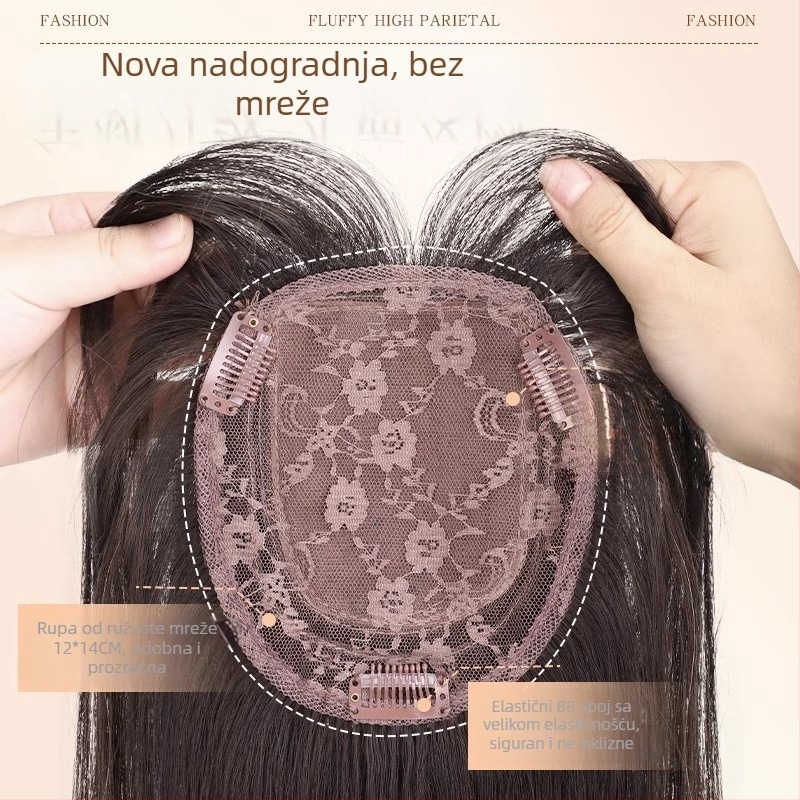 Ženska perika s dugom ravnom kosom, dodatak na vrhu glave za volumen, bez mreže, strojno pletena, toplinski otporna, Discover Beauty