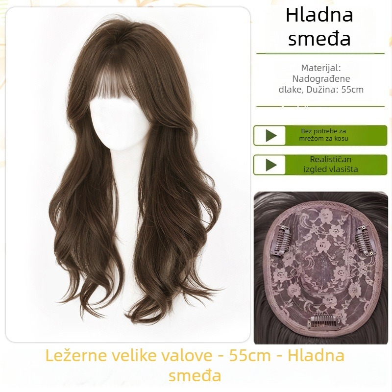 Ženska perika s dugom ravnom kosom, dodatak na vrhu glave za volumen, bez mreže, strojno pletena, toplinski otporna, Discover Beauty