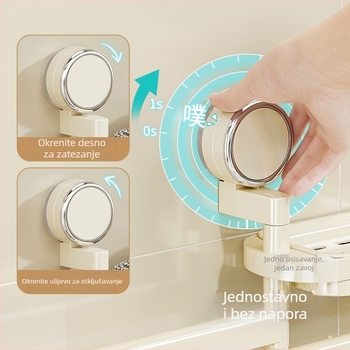 Kuhinjski držač s usisnom čašom za spužve i krpe — bez bušenja, rotirajuće kukice, plastika