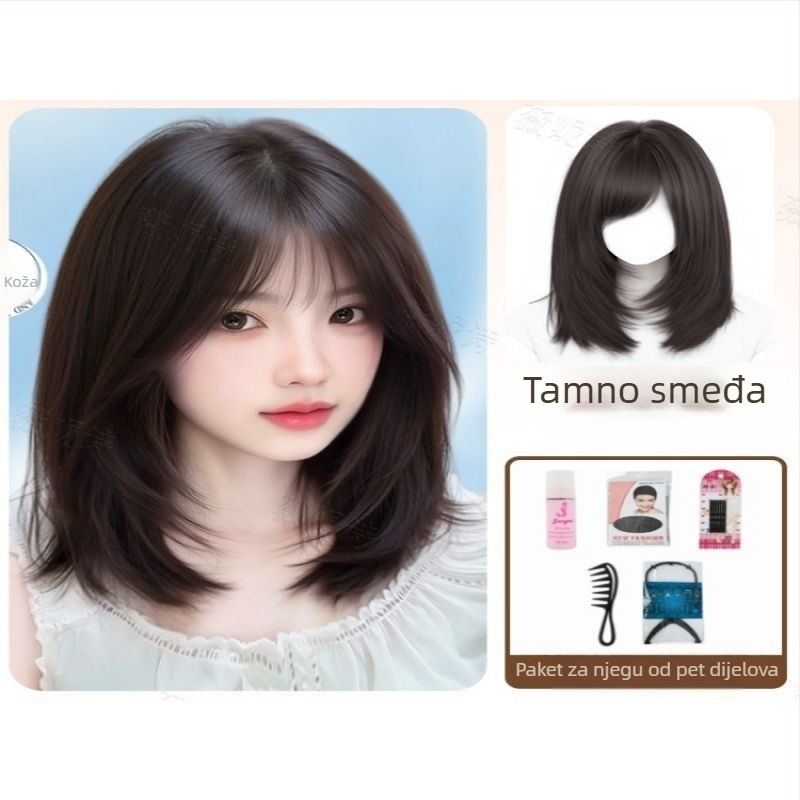 Perika za dugu ravnu kosu s bočnim šiškama – Model X-129 – Vlakna otporna na visoku temperaturu – Mehanizam