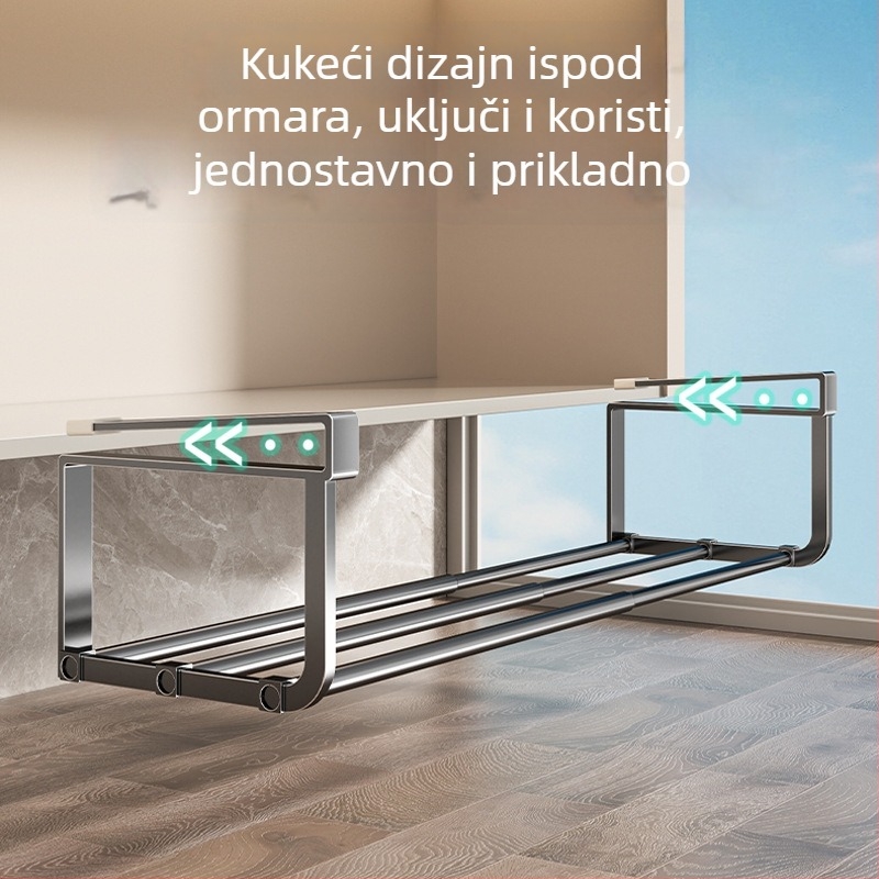 Vješeni stalak za sudoper u kupaonici ispod ormarića – 1 etaža, teleskopski, karbonska čelika, minimalistički, bez bušenja