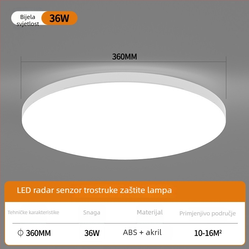 Stropno LED svjetlo sa senzorom i glasovnim upravljanjem za hodnik i stubište – 220V, pokriće 5-10 m², senzor pokreta