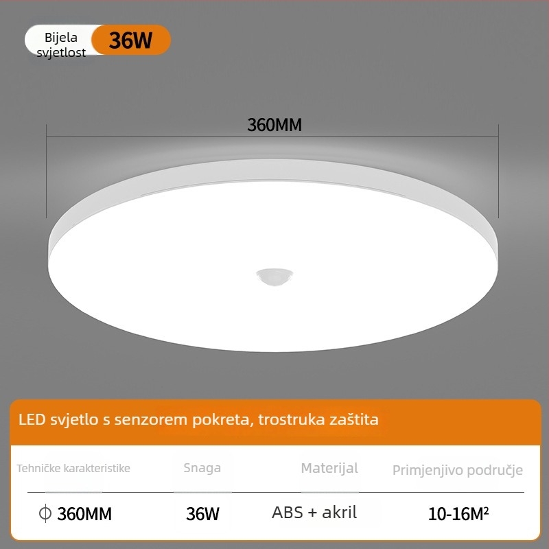 Stropno LED svjetlo sa senzorom i glasovnim upravljanjem za hodnik i stubište – 220V, pokriće 5-10 m², senzor pokreta