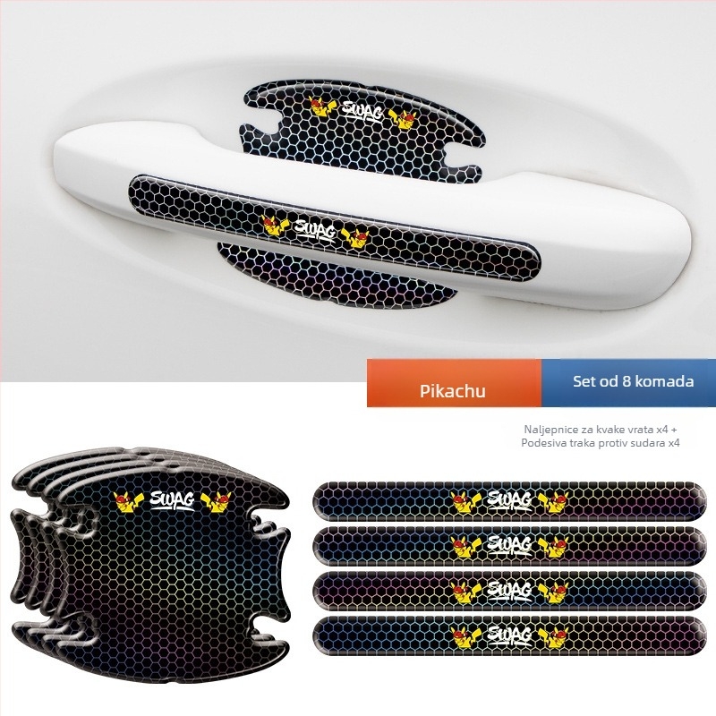 3D naljepnice za kvaku vrata automobila – Cartoon uzorak, ljepilo