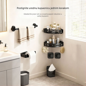 Kupaonski set za skladištenje od plastike, moderan minimalistički stil, završna obrada injekcijskim oblikovanjem, 4-dijelni ili veći set, uključuje držač za ručnike, vješalice i trostruki polic