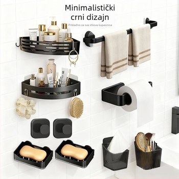 Kupaonski set za skladištenje od plastike, moderan minimalistički stil, završna obrada injekcijskim oblikovanjem, 4-dijelni ili veći set, uključuje držač za ručnike, vješalice i trostruki polic