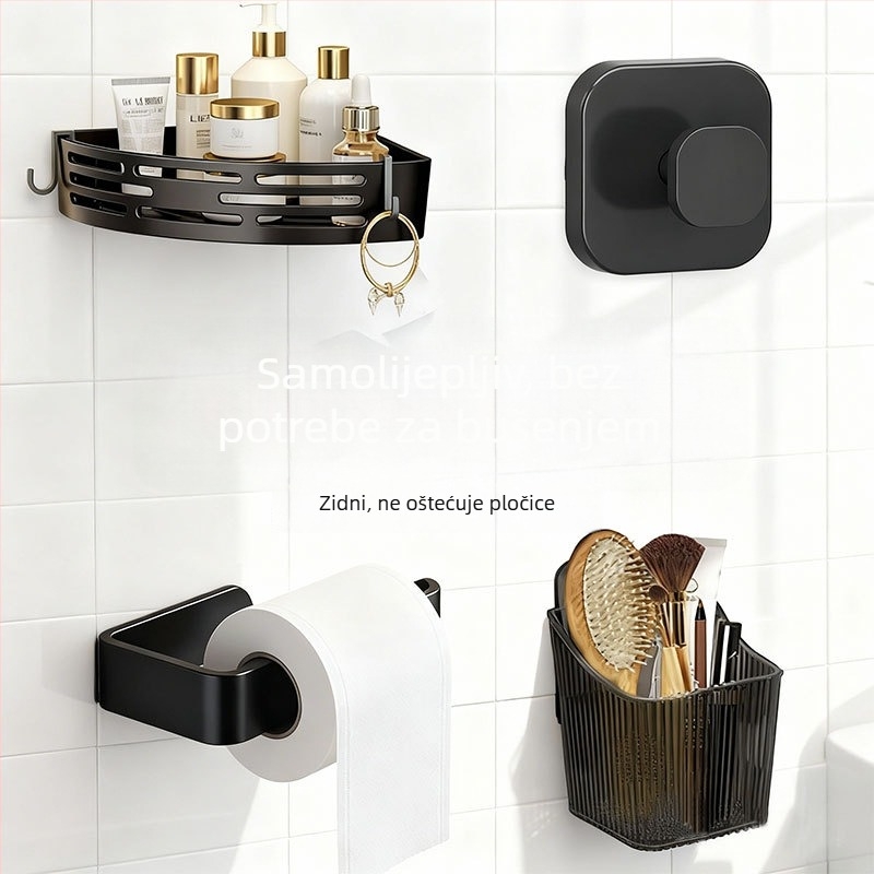 Kupaonski set za skladištenje od plastike, moderan minimalistički stil, završna obrada injekcijskim oblikovanjem, 4-dijelni ili veći set, uključuje držač za ručnike, vješalice i trostruki polic