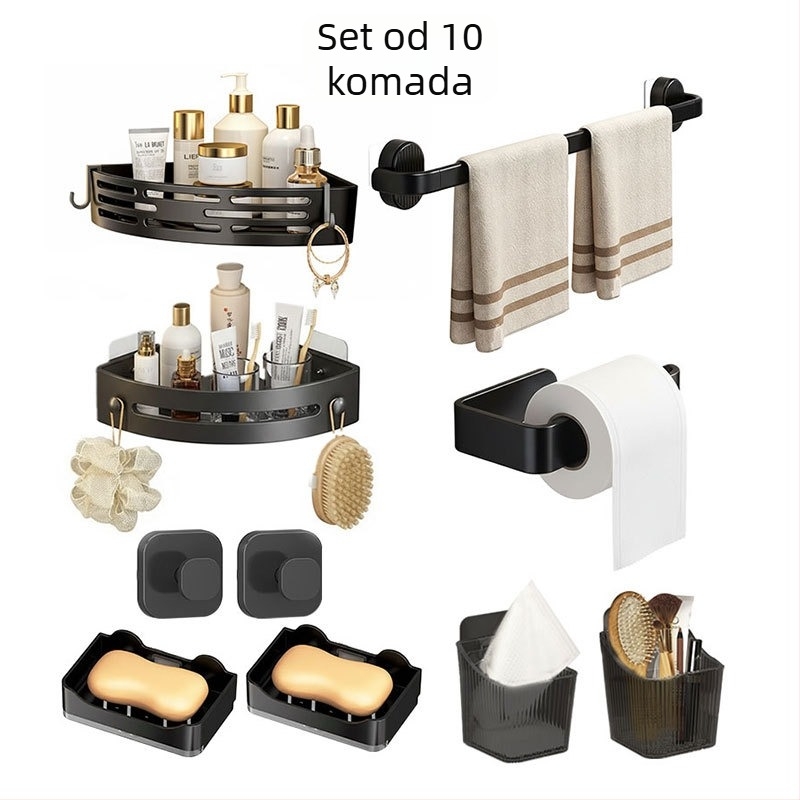 Kupaonski set za skladištenje od plastike, moderan minimalistički stil, završna obrada injekcijskim oblikovanjem, 4-dijelni ili veći set, uključuje držač za ručnike, vješalice i trostruki polic