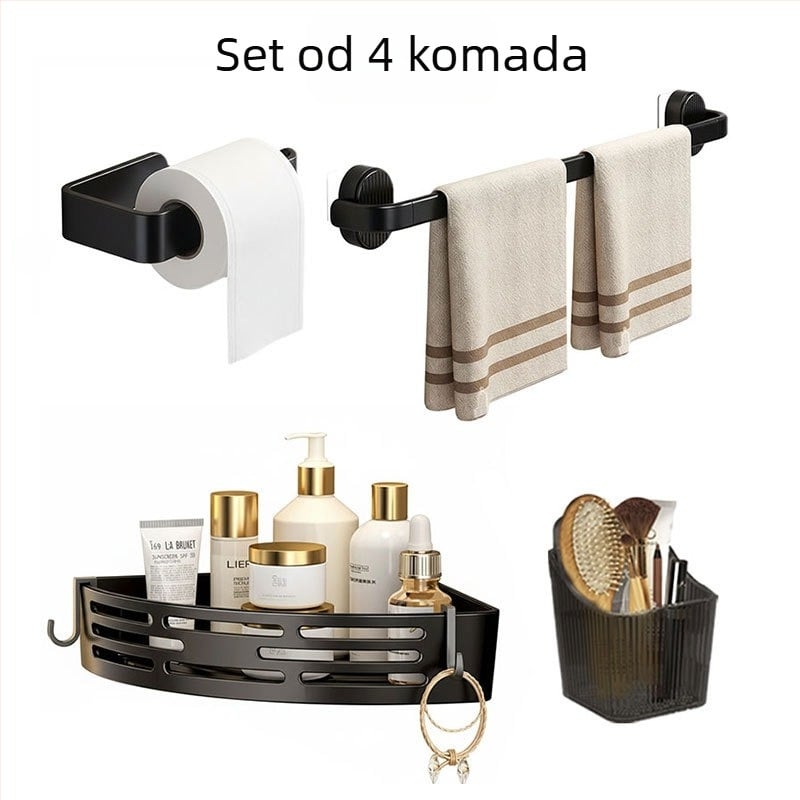 Kupaonski set za skladištenje od plastike, moderan minimalistički stil, završna obrada injekcijskim oblikovanjem, 4-dijelni ili veći set, uključuje držač za ručnike, vješalice i trostruki polic