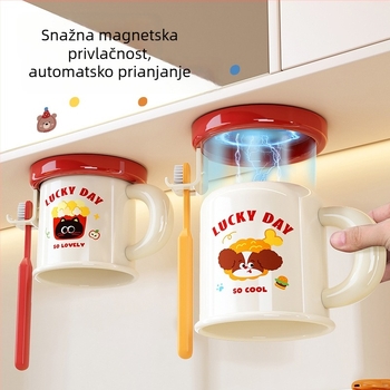 Stalak za četkicu za zube i čašu za usta, zidni, bez bušenja, magnetsko prianjanje, model C4274, ABS plast, mogućnost prilagodbe, ispis logotipa