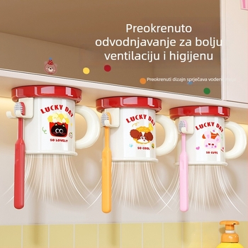 Stalak za četkicu za zube i čašu za usta, zidni, bez bušenja, magnetsko prianjanje, model C4274, ABS plast, mogućnost prilagodbe, ispis logotipa