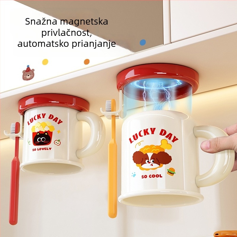 Stalak za četkicu za zube i čašu za usta, zidni, bez bušenja, magnetsko prianjanje, model C4274, ABS plast, mogućnost prilagodbe, ispis logotipa